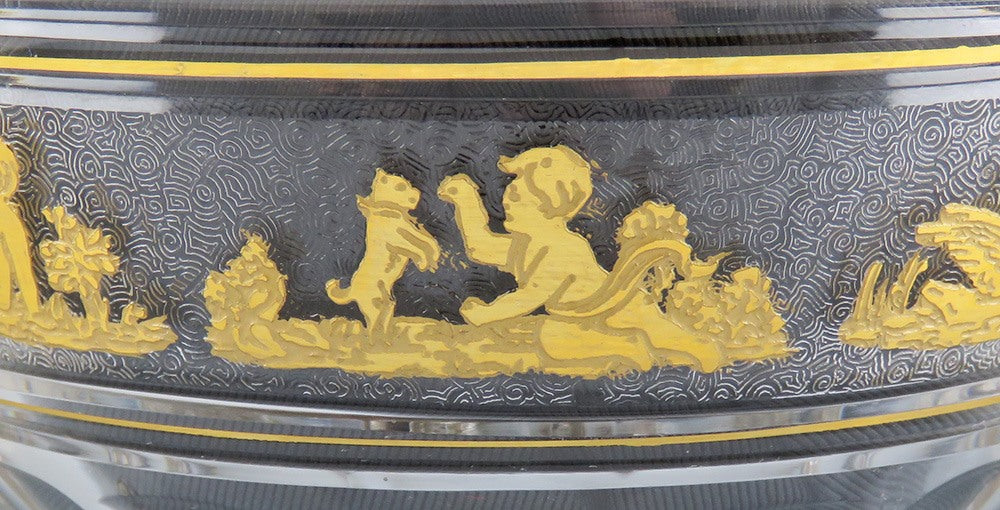 8 Val St Lambert Gold Danse de Flore Crystal Glass Dessert or Fruit Bowls 4 1/2"