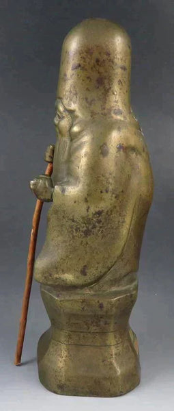 Antique Chinese Bronze Wise Man w/ Walking Stick Shou Lao God Figurine