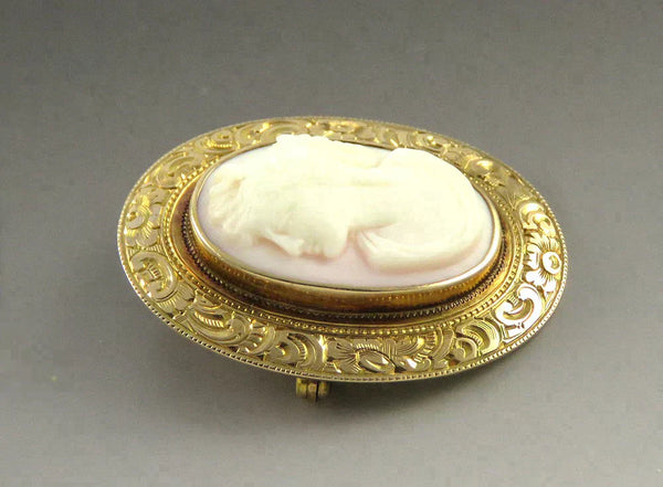 Antique 1914 American 14K Yellow Gold Natural Shell Cameo Pin/Brooch/Pendant