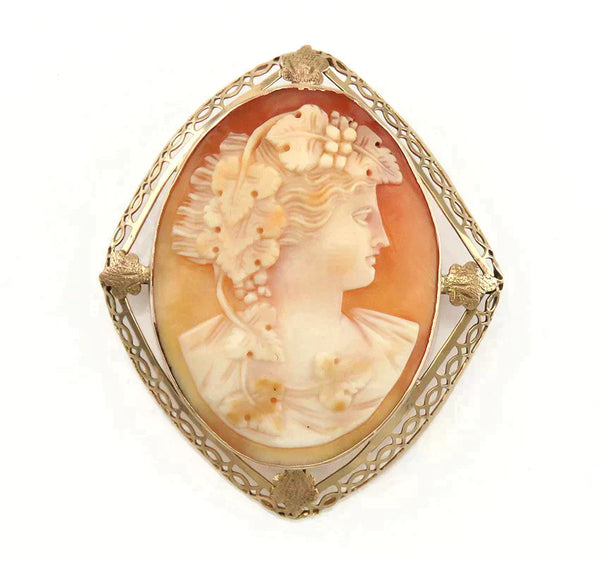 Antique Victorian 10K Gold & Carved Shell Cameo Portrait Pin/Brooch/Pendant