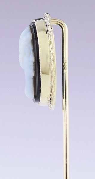 c1900-1925 Charming 14k Gold & Carved Hardstone Cameo Stickpin H. W. Wheeler