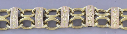 c1870s Charming Victorian 14k 2 Tone Rose & Yellow Gold Chain Bracelet