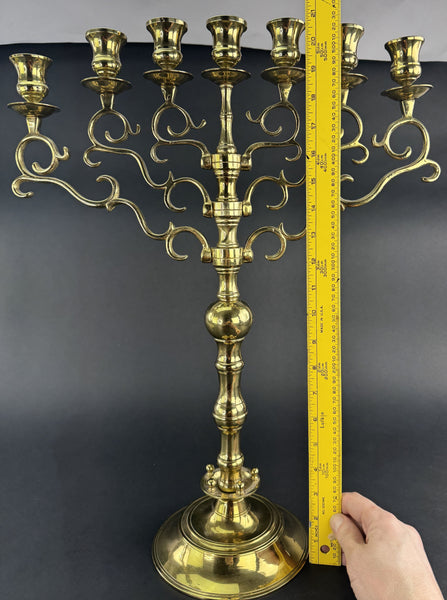 Huge Pair Brass 1800s Sabbath Candelabras 7 Lite