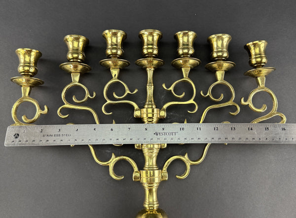 Huge Pair Brass 1800s Sabbath Candelabras 7 Lite