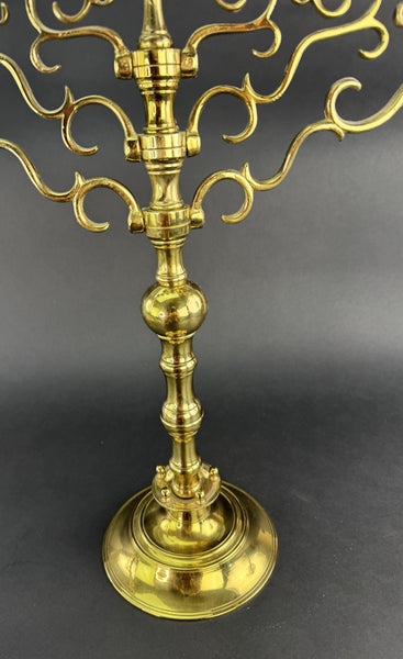 Huge Pair Brass 1800s Sabbath Candelabras 7 Lite