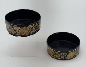 Rare Pair c1810-1825 English Regency Papier Mache Gold Wine Bottle Coasters