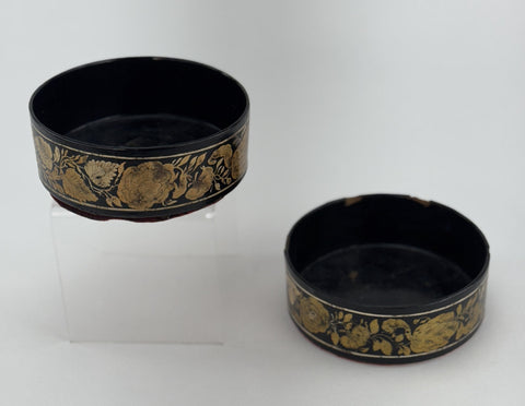 Rare Pair c1810-1825 English Regency Papier Mache Gold Wine Bottle Coasters