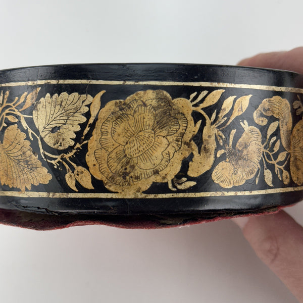 Rare Pair c1810-1825 English Regency Papier Mache Gold Wine Bottle Coasters