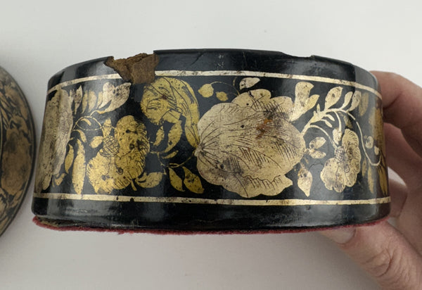 Rare Pair c1810-1825 English Regency Papier Mache Gold Wine Bottle Coasters