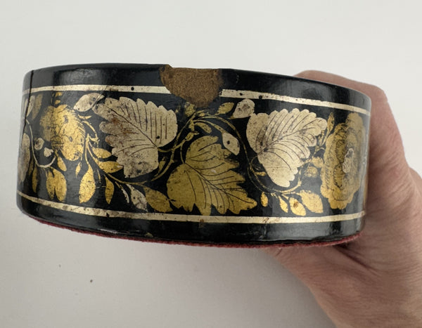 Rare Pair c1810-1825 English Regency Papier Mache Gold Wine Bottle Coasters