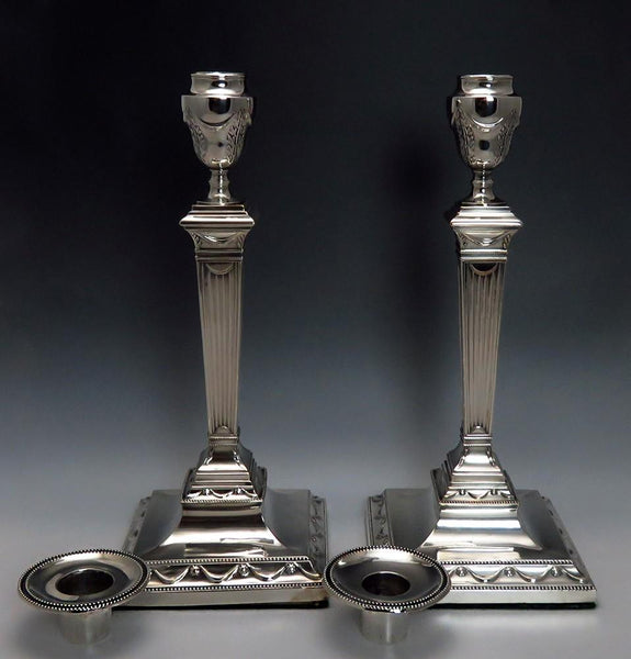 Handsome Mid 1800s Pair Old Sheffield Silverplate Column Form 12" Candlesticks