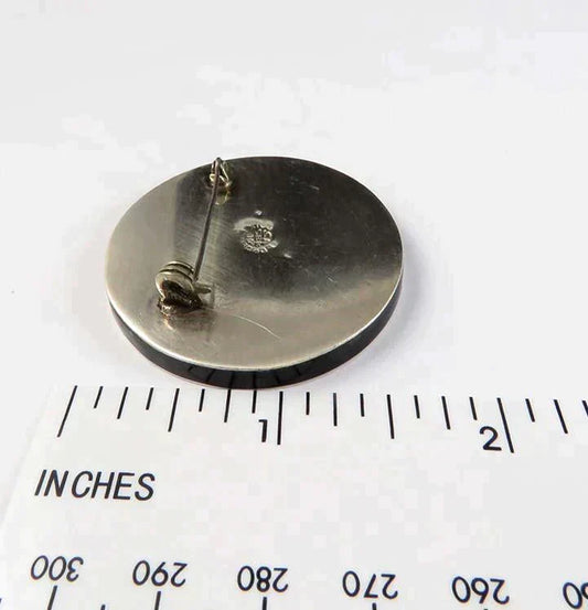 Vintage Mexican Sterling Silver and Brass Mixed Metals Piedra Negra Pin