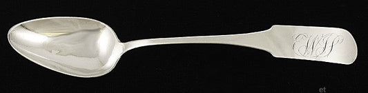 Antique 1820s American Coin Silver Fiddle Table Spoon Samuel Brown 9 3/4"