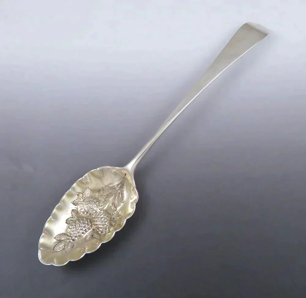 Antique 1793 Georgian English Sterling Silver Gold Fruit Bowl Serving Spoon