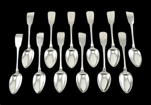 12 Irish Antique 1820 Sterling Silver Fiddle Teaspoons 19th Century 5 3/4"