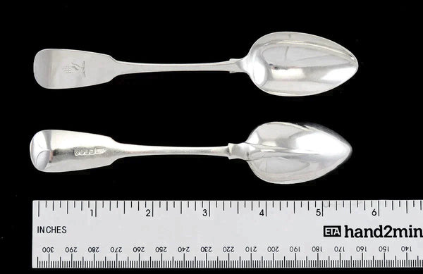 12 Irish Antique 1820 Sterling Silver Fiddle Teaspoons 19th Century 5 3/4"