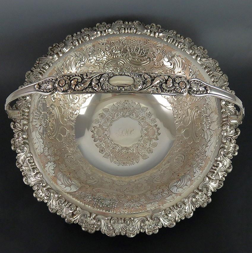 Antique Georgian c1820 Large Floral Sheffield Fused Silver Fruit Basket