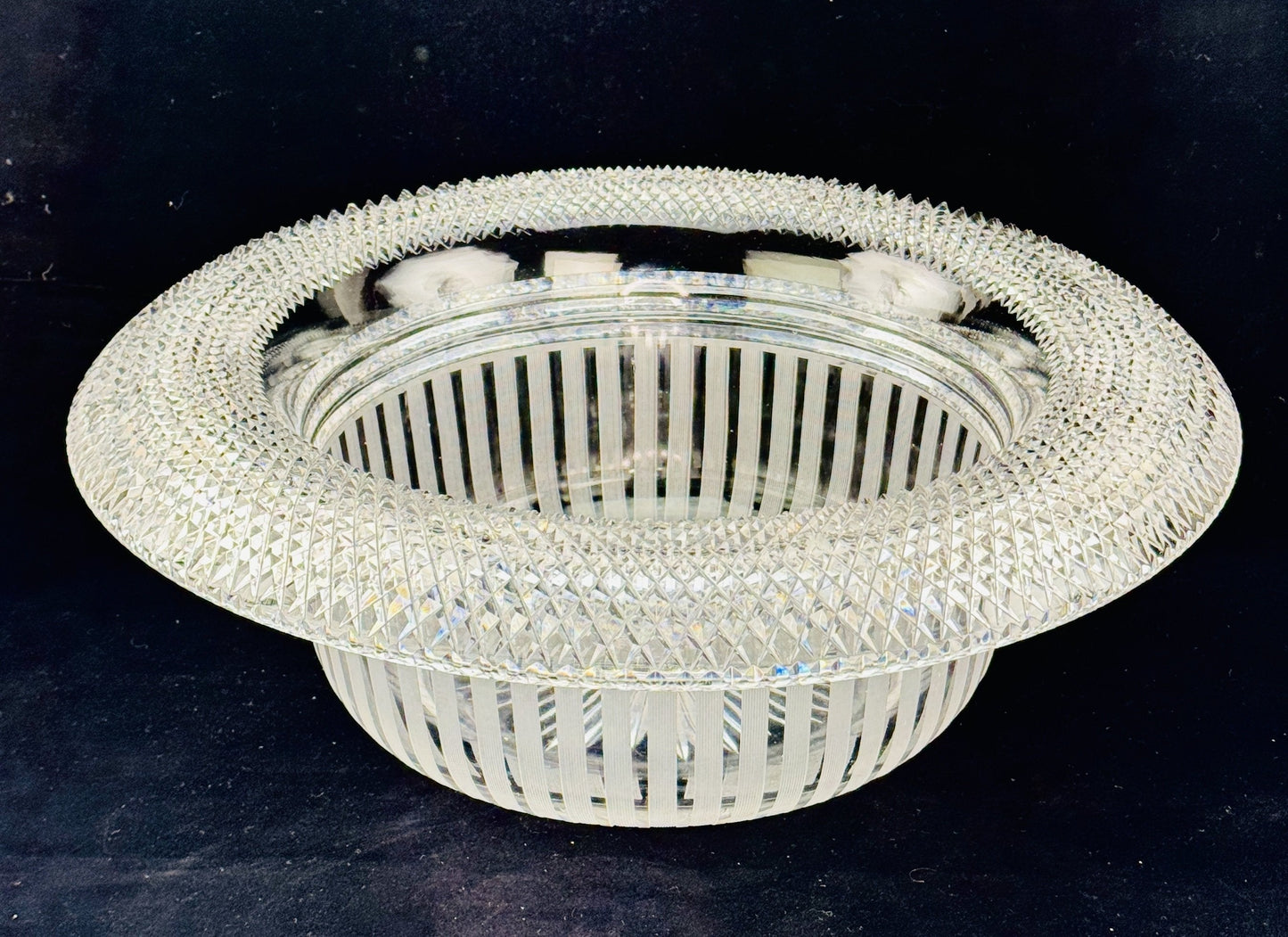 Fab American Brilliant Period Cut Glass 15" Wide Rim Vertical Stripe Bowl