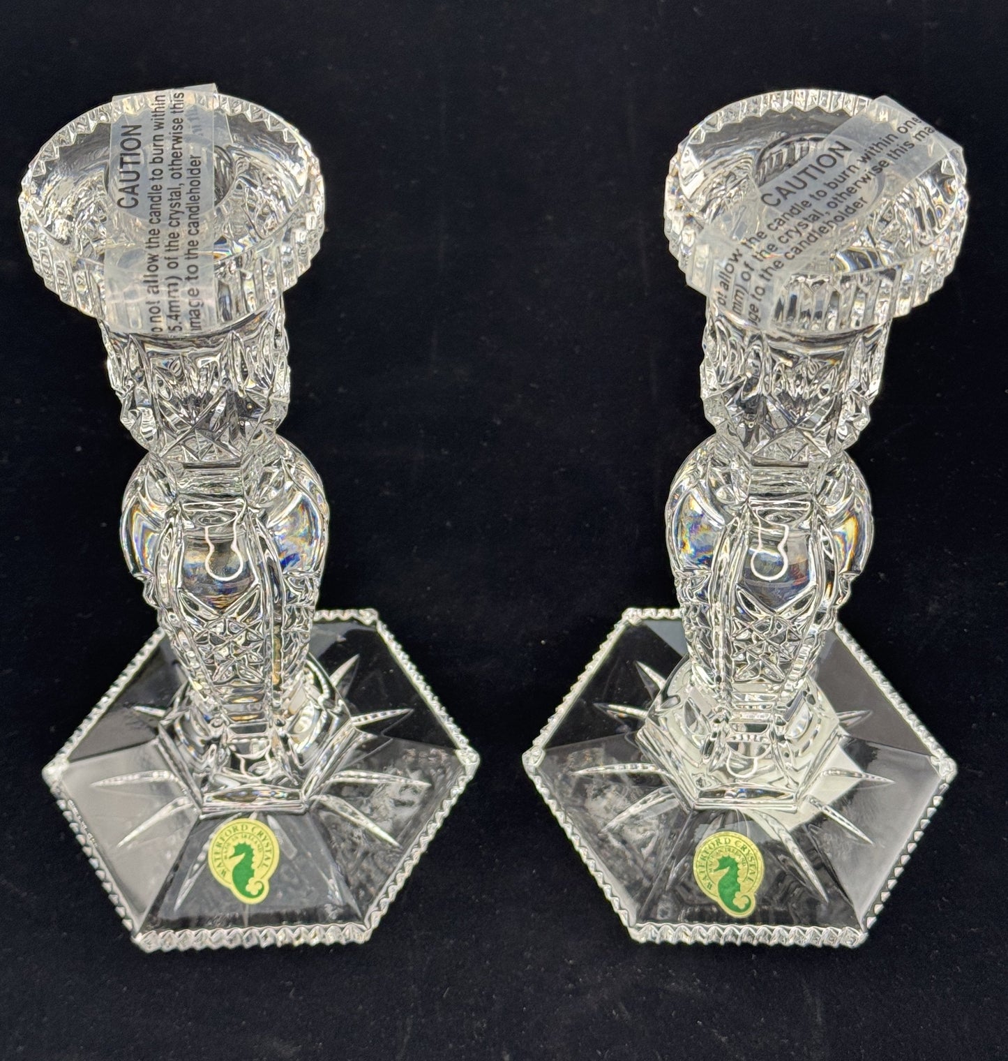 Pristine Pair Waterford Irish Crystal Glass 8.5" Hardwick Candlesticks