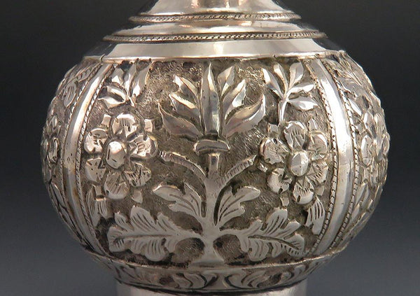 Antique Indian or Thai Silverplate Rose Water Bottle