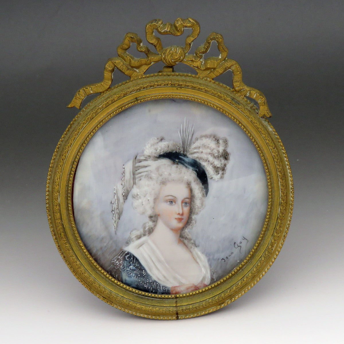 Ornate Mid/Late 1800s French Hand-Painted Portrait Gilt Brass Frame