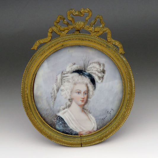 Ornate Mid/Late 1800s French Hand-Painted Portrait Gilt Brass Frame