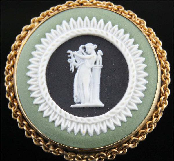 Stylish 14k Gold Tri Color Wedgwood Jasper Sage Green Classical Cufflinks