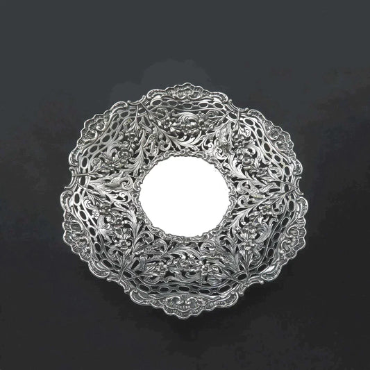 German 1900 800 Silver Pierced Openwork Low Compote Bowl Bird & Garland Design