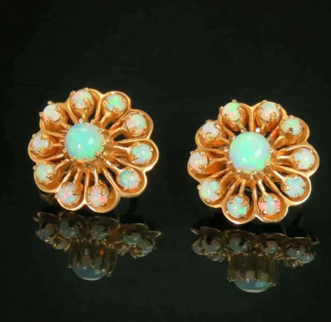 Stunning Pair 14k Gold & Opal Clipback Earrings