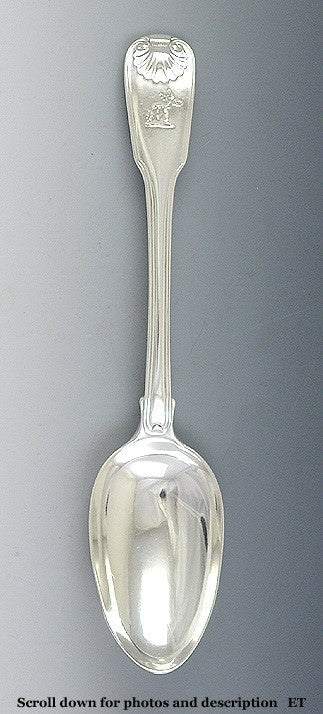 Antique 1815 Georgian English Sterling Silver Fiddle Shell Serving Spoon