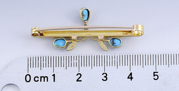 Lovely Victorian English Bar Pin Brooch 15k Gold Turquoise Seed Pearls