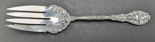 Gorgeous Durgin Marechal Niel Sterling Silver Serving Fork Roses S Mono 9 1/4"