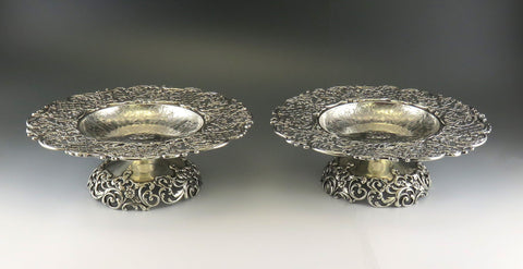 2 Antique Art Nouveau Victorian Sterling Silver Pedestal Dishes Compotes Tazzas