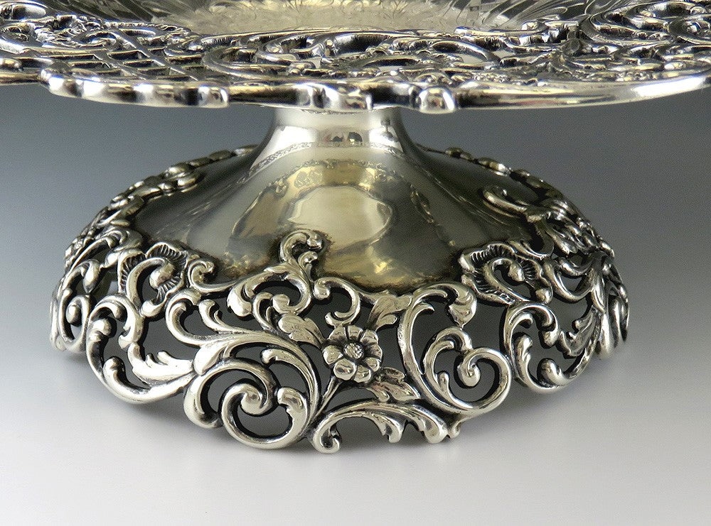 2 Antique Art Nouveau Victorian Sterling Silver Pedestal Dishes Compotes Tazzas