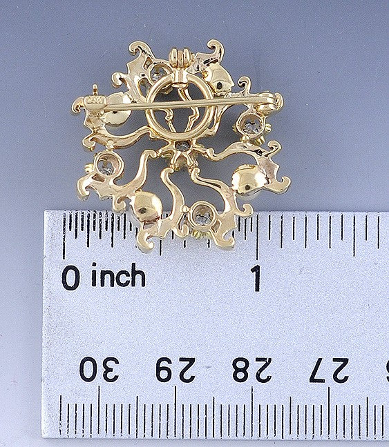 Lovely C1920s 14k Gold Diamond Pearl Brooch Pin Pendant