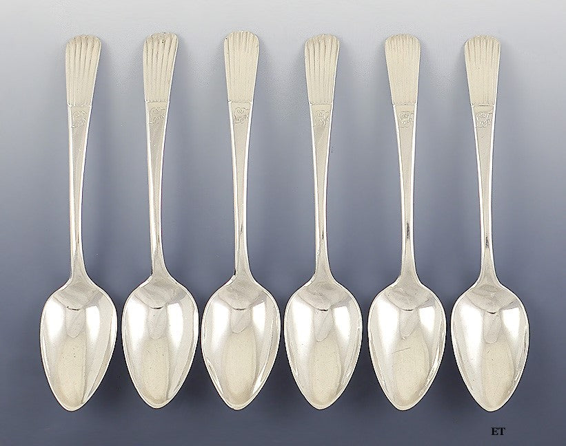 6 Antique c1900 Portuguese Silver Table Soup Serving Spoons 7 1/2"