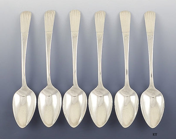 6 Antique c1900 Portuguese Silver Table Soup Serving Spoons 7 1/2"