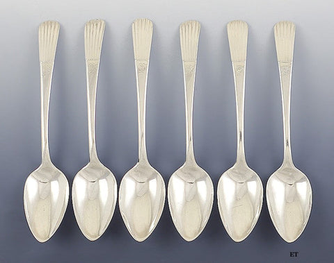6 Antique c1900 Portuguese Silver Table Soup Serving Spoons 7 1/2"