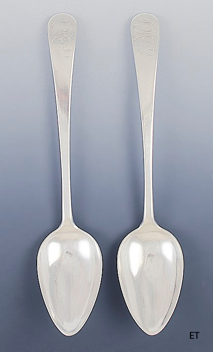 Fine c1790s Pair American Sterling Silver Serving Spoons by W.G. Forbes