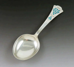 Antique Sterling Silver Tostrup Oslo Norwegian Enameled Grape Spoon 5 3/8”