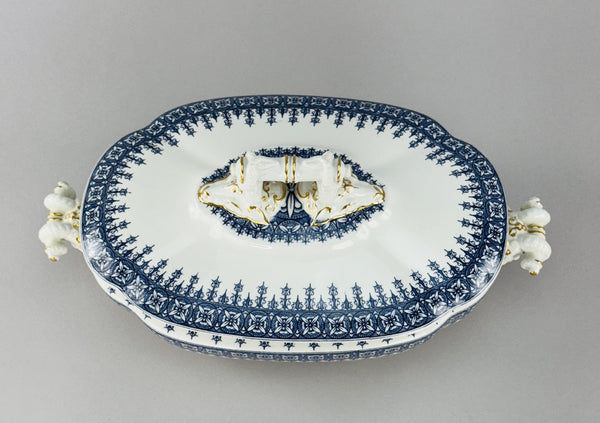 Antique Royal Worcester Oval Covered Serving Bowl With Ram's Heads 1890