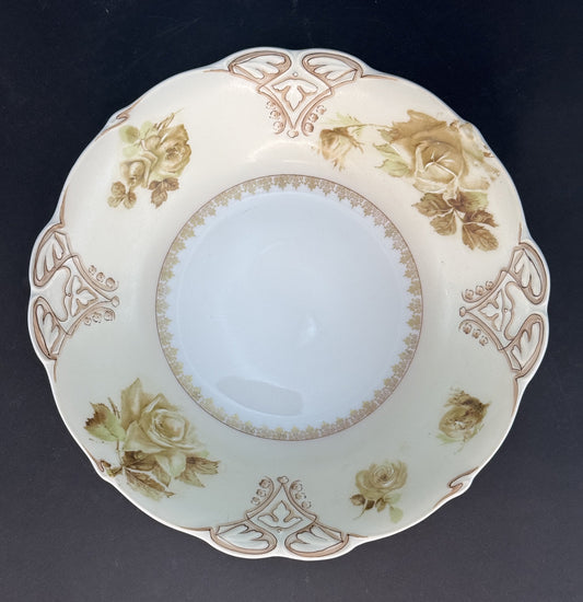 Antique Ohme Silesia Poland Old Ivory Porcelain 16 Round Serving Bowl 9.5"