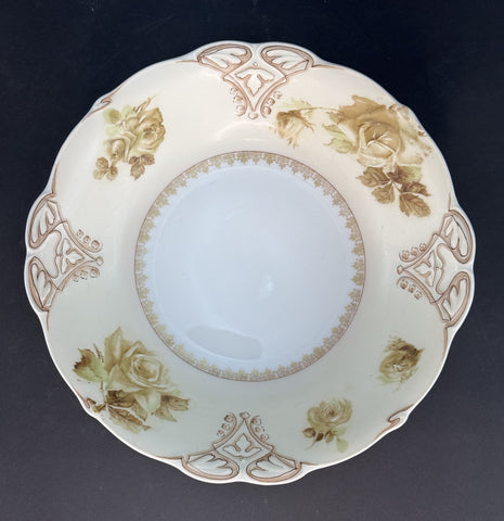 Antique Ohme Silesia Poland Old Ivory Porcelain 16 Round Serving Bowl 9.5"