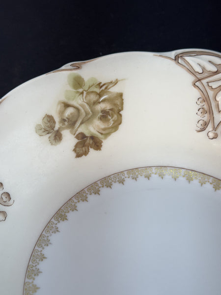Antique Ohme Silesia Poland Old Ivory Porcelain 16 Round Serving Bowl 9.5"