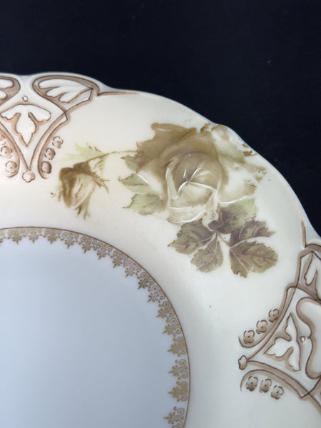 Antique Ohme Silesia Poland Old Ivory Porcelain 16 Round Serving Bowl 9.5"