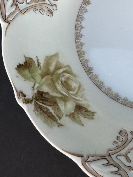 Antique Ohme Silesia Poland Old Ivory Porcelain 16 Round Serving Bowl 9.5"