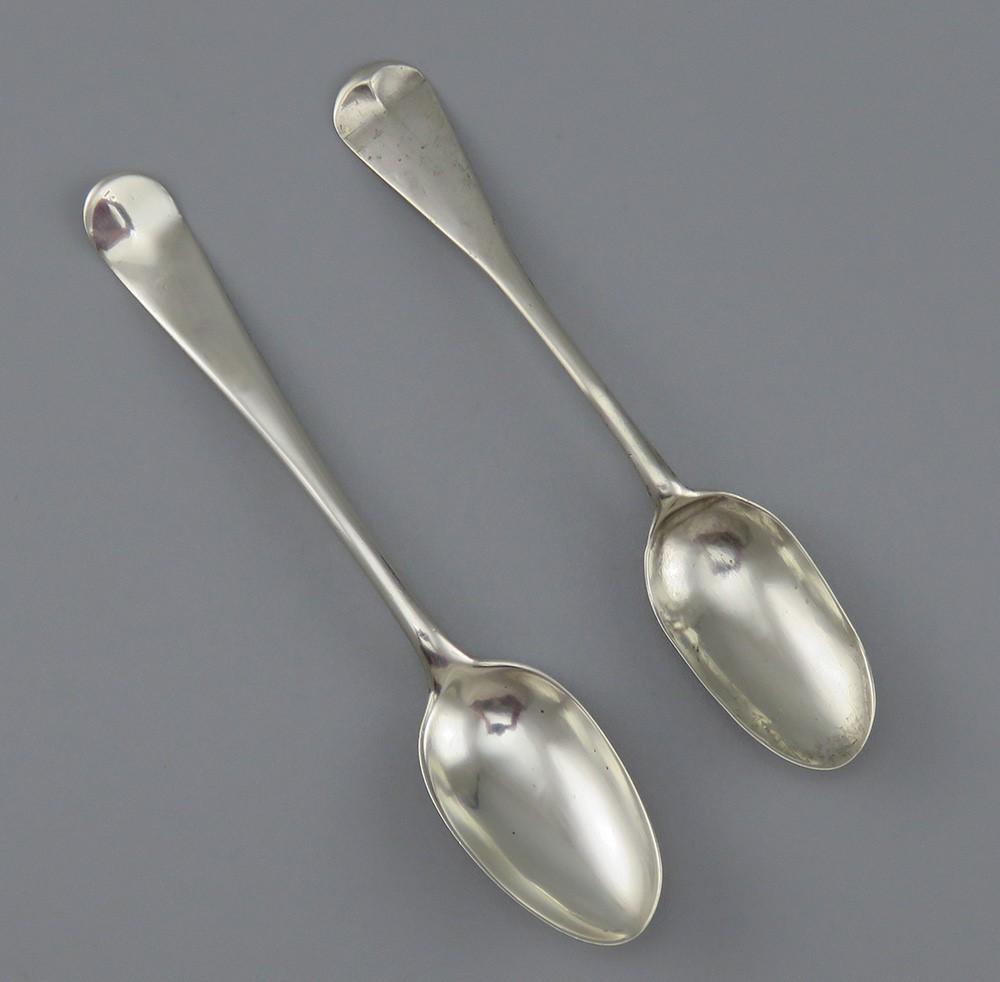 Fine Pair c1740-1765 American Colonial Coin Silver Teaspoons Coffee Spoons