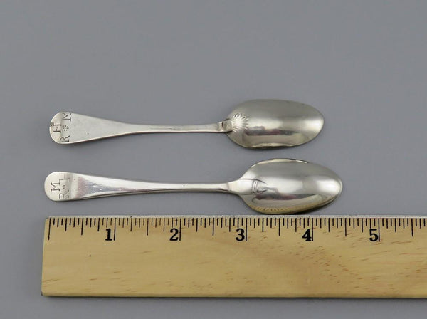 Fine Pair c1740-1765 American Colonial Coin Silver Teaspoons Coffee Spoons