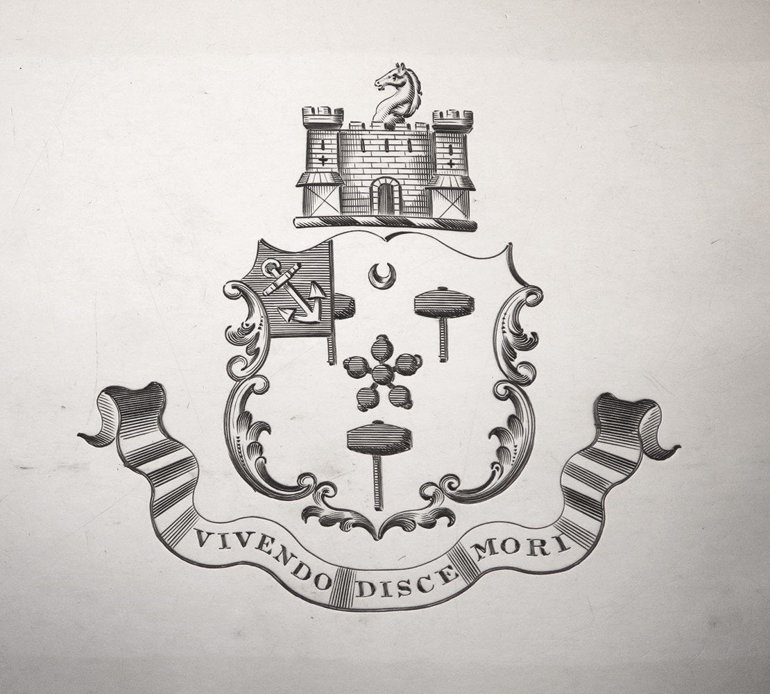 Antique c1820 English Regency Silver Tray w/ Custom Wooden Table