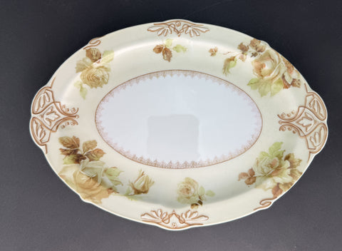 Antique Hermann Ohme Silesia Old Ivory Clarion 16 Porcelain Oval Serving Platter